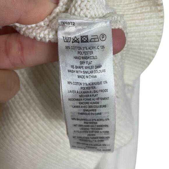 French Connection Cropped Bobble-Stitched Knit Sweater Cream Sz Large Cottage - Picture 13 of 13